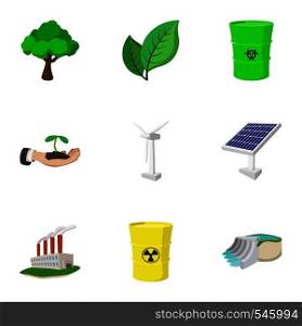 Types of energy icons set. Cartoon illustration of 9 types of energy vector icons for web. Types of energy icons set, cartoon style