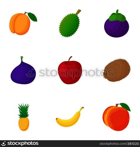 Types of fruit icons set. Cartoon illustration of 9 types of fruit vector icons for web. Types of fruit icons set, cartoon style