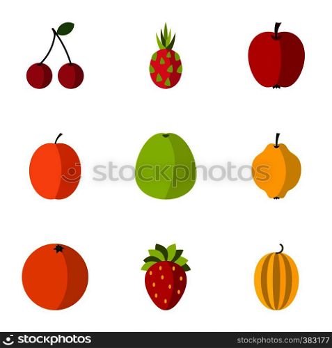 Types of fruit icons set. Flat illustration of 9 types of fruit vector icons for web. Types of fruit icons set, flat style