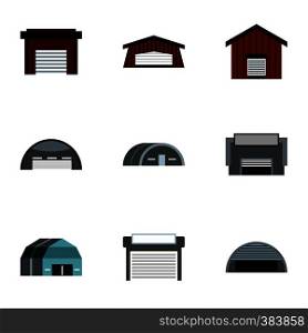 Types of garages icons set. Flat illustration of 9 types of garages vector icons for web. Types of garages icons set, flat style