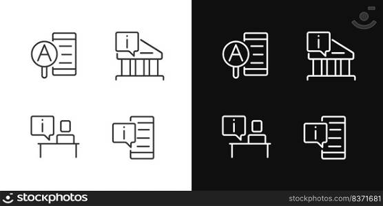 Types of informational support pixel perfect linear icons set for dark, light mode. Online and offline services. Thin line symbols for night, day theme. Isolated illustrations. Editable stroke. Types of informational support pixel perfect linear icons set for dark, light mode