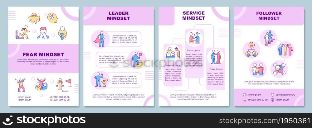 Types of mindsets brochure template. Psychological classification. Flyer, booklet, leaflet print, cover design with linear icons. Vector layouts for presentation, annual reports, advertisement pages. Types of mindsets brochure template