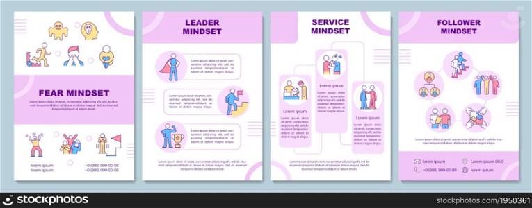 Types of mindsets brochure template. Psychological classification. Flyer, booklet, leaflet print, cover design with linear icons. Vector layouts for presentation, annual reports, advertisement pages. Types of mindsets brochure template