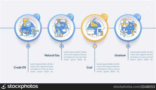 Types of nonrenewable energy sources infographic template. Power limits. Data visualization with 4 steps. Process timeline info chart. Workflow layout with line icons. Lato-Bold, Regular fonts used. Types of nonrenewable energy sources infographic template