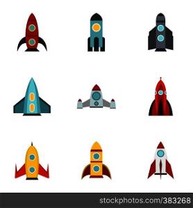 Types of rocket icons set. Flat illustration of 9 types of rocket vector icons for web. Types of rocket icons set, flat style