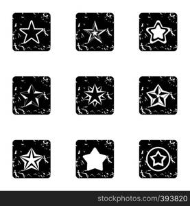 Types of stars icons set. Grunge illustration of 9 types of stars vector icons for web. Types of stars icons set, grunge style