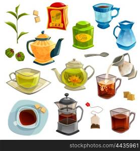 Types Of Tea Set. Icons set with kinds of tea brewing methods and accessories for tea isolated on white background vector illustration