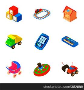 Types of toys icons set. Cartoon illustration of 9 types of toys vector icons for web. Types of toys icons set, cartoon style