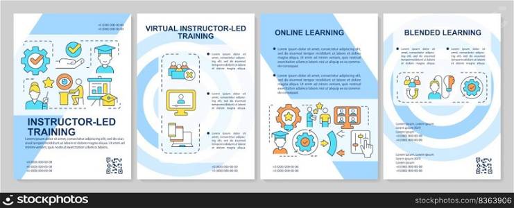 Types of training programs blue brochure template. Online learning. Leaflet design with linear icons. Editable 4 vector layouts for presentation, annual reports. Arial, Myriad Pro-Regular fonts used. Types of training programs blue brochure template