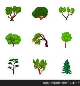 Types of trees icons set. Cartoon illustration of 9 types of trees vector icons for web. Types of trees icons set, cartoon style