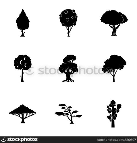 Types of trees icons set. Simple illustration of 9 types of trees vector icons for web. Types of trees icons set, simple style