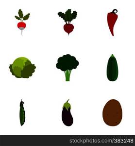 Types of vegetables icons set. Flat illustration of 9 types of vegetables vector icons for web. Types of vegetables icons set, flat style