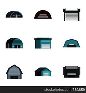 Types of warehouse icons set. Flat illustration of 9 types of warehouse vector icons for web. Types of warehouse icons set, flat style