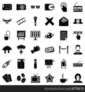 Typewriter icons set. Simple style of 36 typewriter vector icons for web isolated on white background. Typewriter icons set, simple style