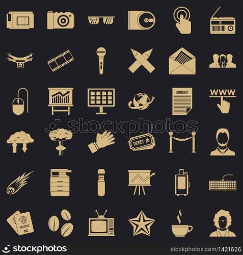 Typewriter icons set. Simple style of 36 typewriter vector icons for web for any design. Typewriter icons set, simple style