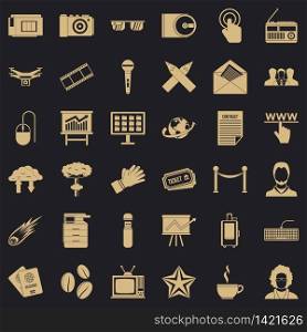 Typewriter icons set. Simple style of 36 typewriter vector icons for web for any design. Typewriter icons set, simple style