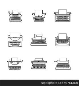 Typewriter machine keys old keyboard icons set. Outline illustration of 9 typewriter machine keys old keyboard vector icons for web. Typewriter machine keys icons set, outline style