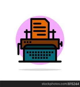 Typewriter, Typing, Document, Publish Abstract Circle Background Flat color Icon