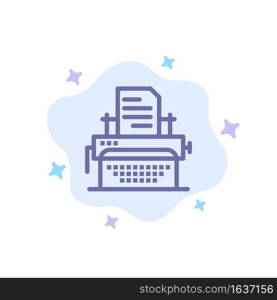 Typewriter, Typing, Document, Publish Blue Icon on Abstract Cloud Background