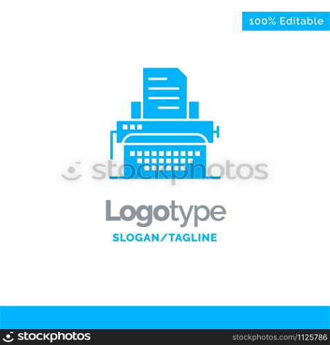 Typewriter, Typing, Document, Publish Blue Solid Logo Template. Place for Tagline