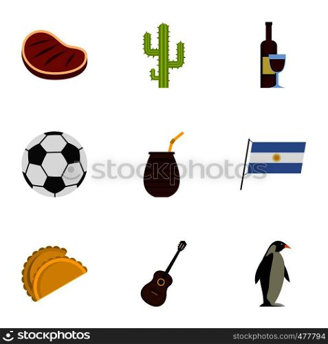 Typical Argentina icons set. Cartoon set of 9 typical Argentina vector icons for web isolated on white background. Typical Argentina icons set, cartoon style