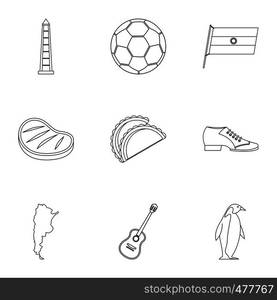 Typical Argentina icons set. Outline set of 9 typical Argentina vector icons for web isolated on white background. Typical Argentina icons set, outline style