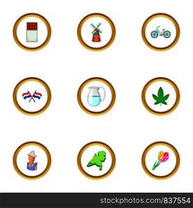 Typical Netherlands icons set. Cartoon style set of 9 typical Netherlands vector icons for web design. Typical Netherlands icons set, cartoon style