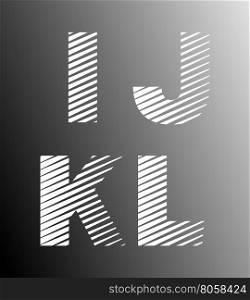 Typographic broken alphabet font template. Set of letters I, J, K, L logo or icon. Vector illustration.