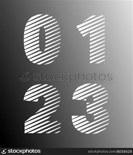 Typographic broken alphabet font template. Set of numbers 0, 1, 2, 3 logo or icon. Vector illustration.