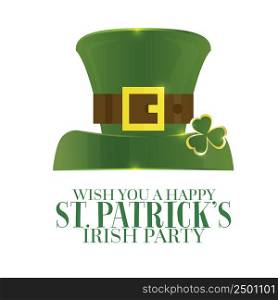 Typographic Saint Patrick&rsquo;s Day Retro Background with Green Hat. Vector illustration. Template for party flyers. St. Patrick&rsquo;s Day poster isolated on white.