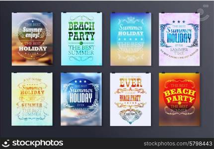 Typographical poster, retro design. Elements for Summer Holidays with colorful background. Calligraphic designs and ornaments