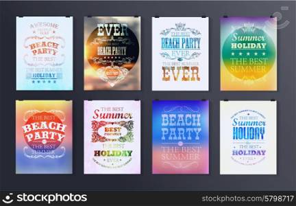 Typographical poster, retro design. Elements for Summer Holidays with colorful background. Calligraphic designs and ornaments
