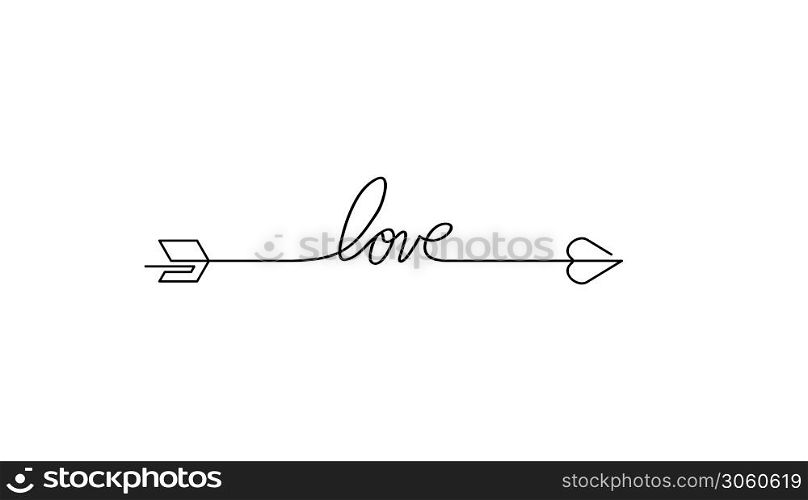 Typography word love starts an ends with arrow.. Typography word love starts an ends with arrow