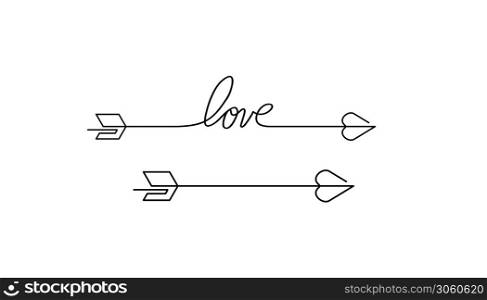 Typography word love starts an ends with arrow.. Typography word love starts an ends with arrow