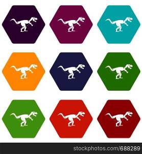 Tyrannosaur dinosaur icon set many color hexahedron isolated on white vector illustration. Tyrannosaur dinosaur icon set color hexahedron