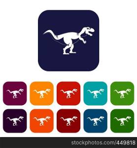 Tyrannosaur dinosaur icons set vector illustration in flat style In colors red, blue, green and other. Tyrannosaur dinosaur icons set flat