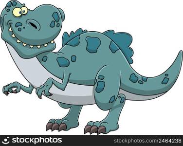 Tyrannosaurus Dinosaur Cartoon Character. Vector Hand Drawn Illustration Isolated On White Background