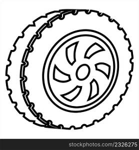 Tyre Icon, Circle Shaped Inflated Vehicle Rubber Tire Vector Art Illustration