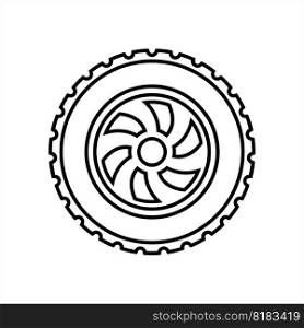 Tyre Icon, Circle Shaped Inflated Vehicle Rubber Tire Vector Art Illustration