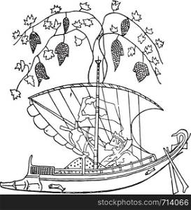 Tyrrhenian vessel, vintage engraved illustration.