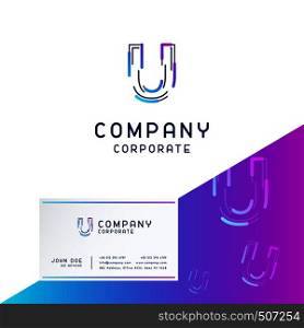 U company logo design with visiting card vector