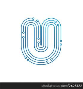 U initial letter Circuit technology illustration logo vector template