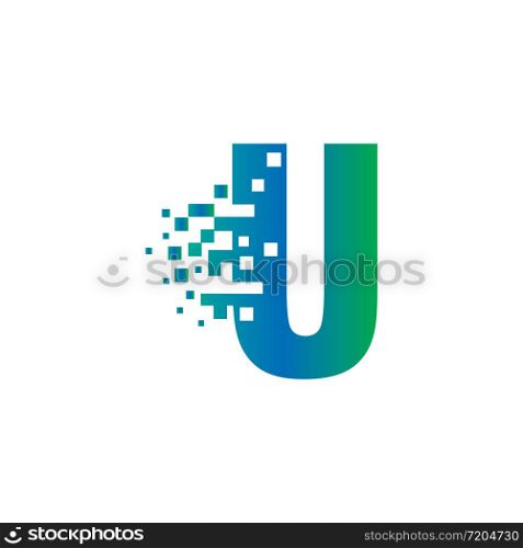 U Initial Letter Logo Design with Digital Pixels in Gradient Colors