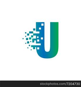 U Initial Letter Logo Design with Digital Pixels in Gradient Colors