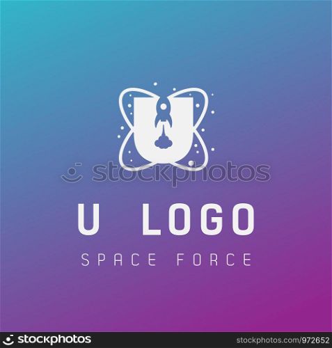 u initial space force logo design galaxy rocket vector in gradient background - vector. u initial space force logo design galaxy rocket vector in gradient background
