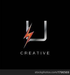 U Letter Logo, Abstract Techno Thunder Bolt Vector Template Design.