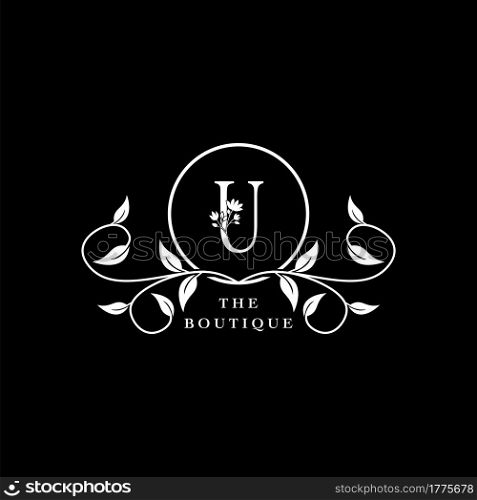 U Letter Logo Boutique Luxury Nature Floral Flower. Monogram vector design concept letter and floral flower with leaf for initial, fashion brand, and luxuries business identity.