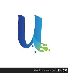 U letter logo design with water splash ripple template