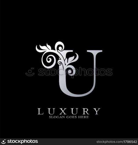 U Letter Logo Monogram Luxury Initial Logo vector template design silver.