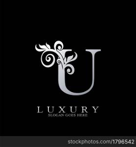 U Letter Logo Monogram Luxury Initial Logo vector template design silver.